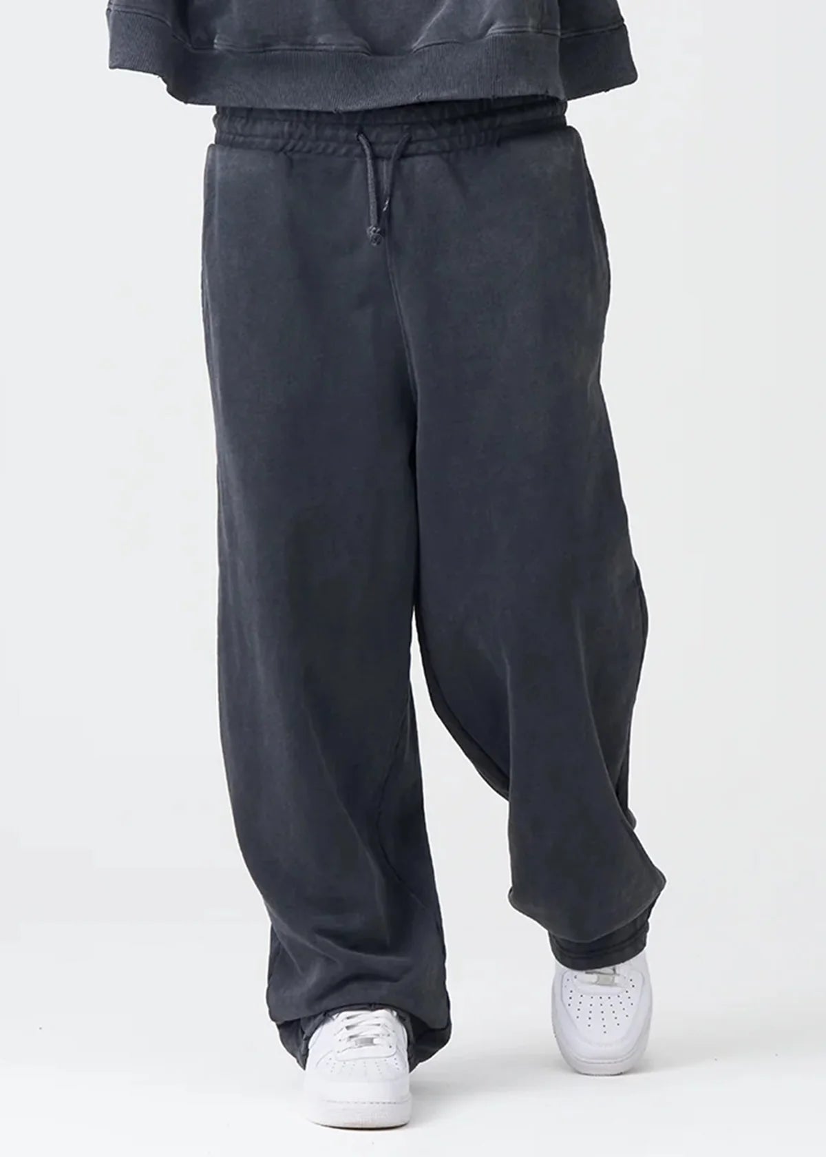 14 OZ Luxury Garment Wash French Terry Open Bottom Oversized Distressed Fleece Sweatpants