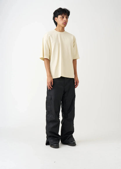 7 OZ Elegant Raw Edge Oversized Cropped T-Shirt