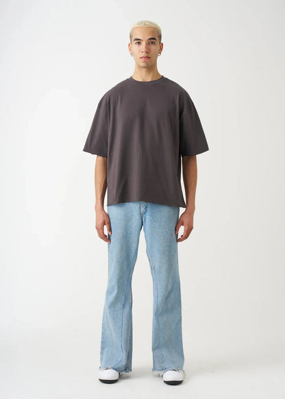 7 OZ Elegant Raw Edge Oversized Cropped T-Shirt