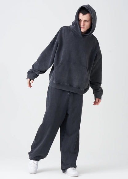 14 OZ Elegant Garment Wash French Terry Oversized Boxy Distressed Fleece Sweatsuit