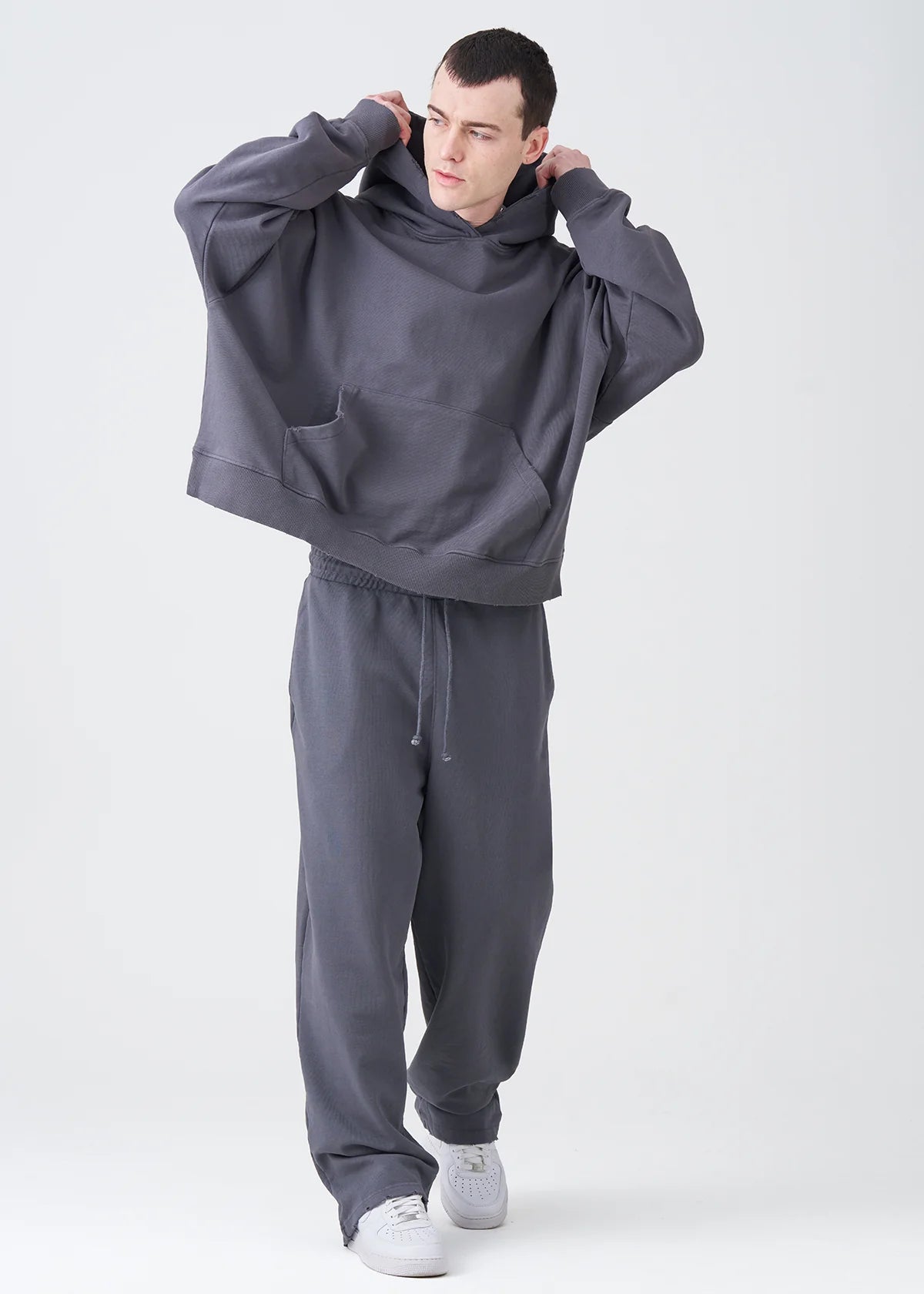 14 OZ Elegant Garment Wash French Terry Oversized Boxy Distressed Fleece Sweatsuit